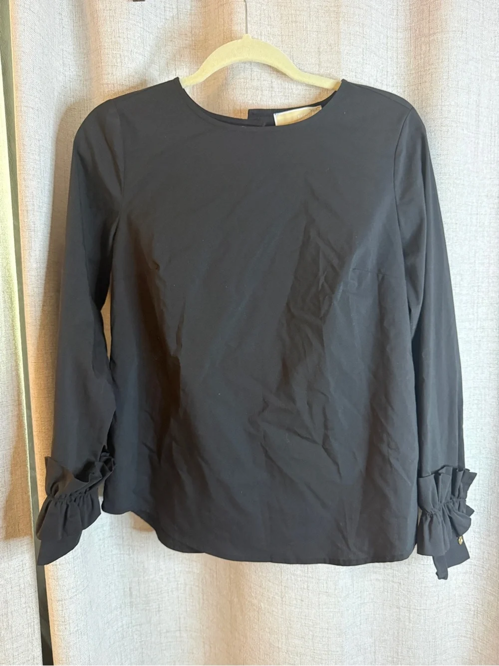 Michael Kors Black Long-Sleeve Top with Ruffle Tie Cuffs
